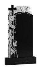Un monument en croix de granit noir et houblon