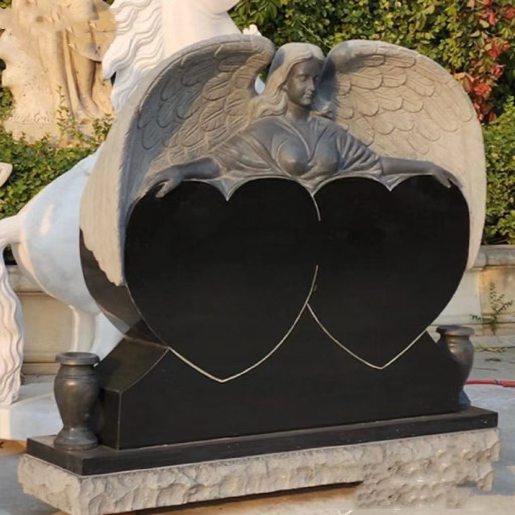 Pierre tombale double cœur ange gardien