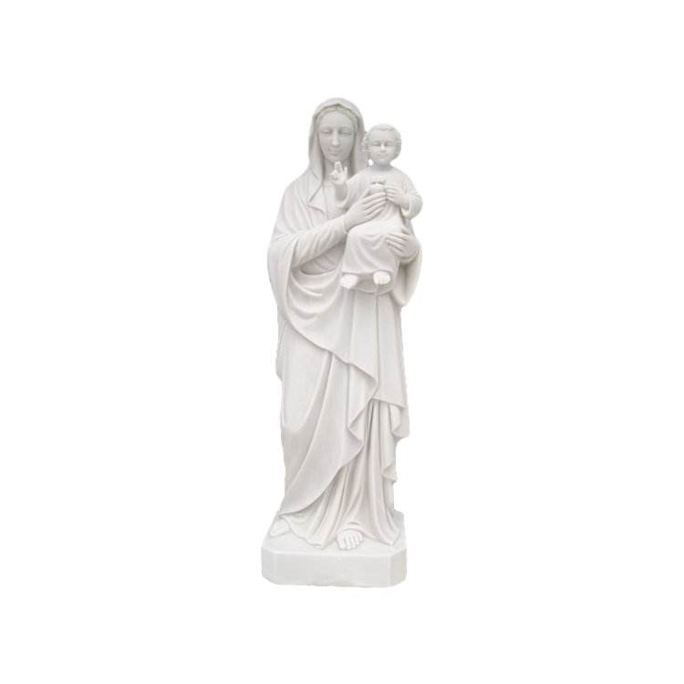 Statue en marbre de la Vierge Marie avec l'enfant Jésus