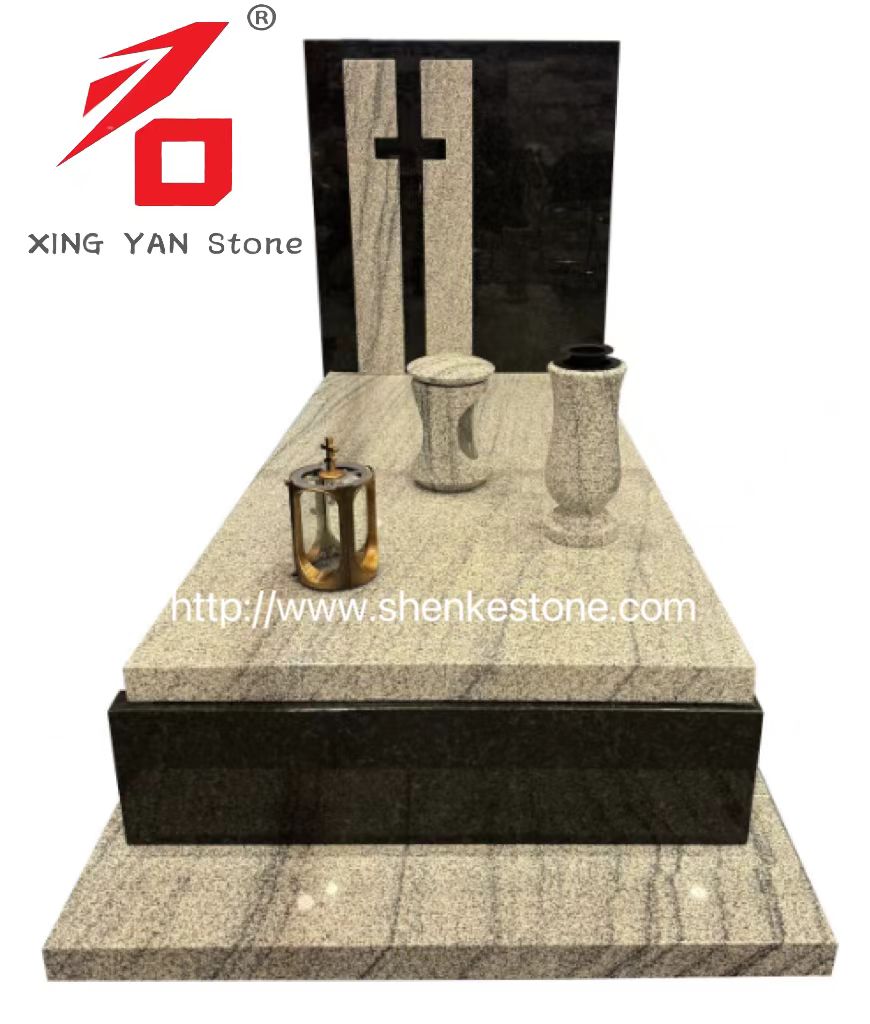 Monument funéraire conçu au granit moderne (avec vase funéraire et lanterne)