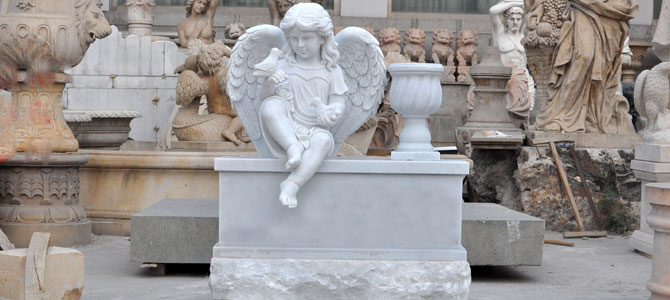 Sculpture de pierre décorative de jardin ange ailé Xingyan Sculpture décorative